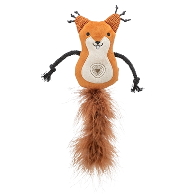 TRIXIE Kattenspeeltje Eekhoorn pluche – gevuld met catnip & veerstaart met touwtjes - 24 cm