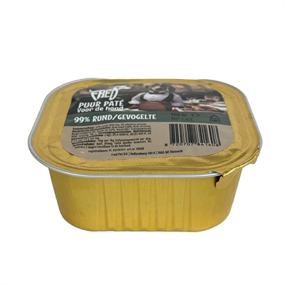 FREDS Hondenpaté Kuipje Puur Rund & Gevogelte 99% vlees - Graanvrij - 9x300 g