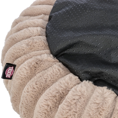 TRIXIE Hondenmand Lonni Rond - pluche corduroy, wasbare hoes, antislip met geïntegreerd kussen - lichtbruin - 50x50x12 cm