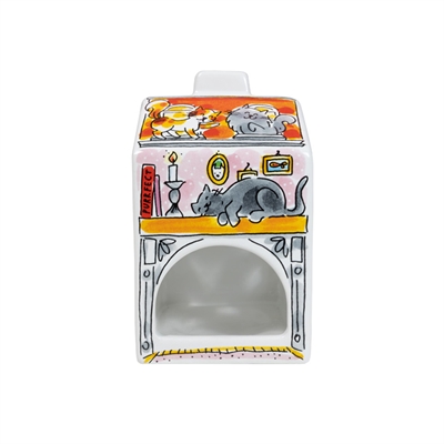 BLOND AMSTERDAM Lichthuisje Kat 8×8×14 cm – Felgekleurde Aardewerk