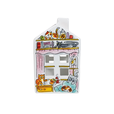 BLOND AMSTERDAM Lichthuisje Kat 8×8×14 cm – Felgekleurde Aardewerk