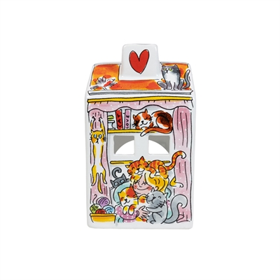 BLOND AMSTERDAM Lichthuisje Kat 8×8×14 cm – Felgekleurde Aardewerk