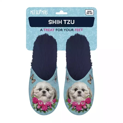 MERKLOOS Hausschuhe Shih Tzu Hellblau/Dunkelblau 39-42 cm - Tierprint