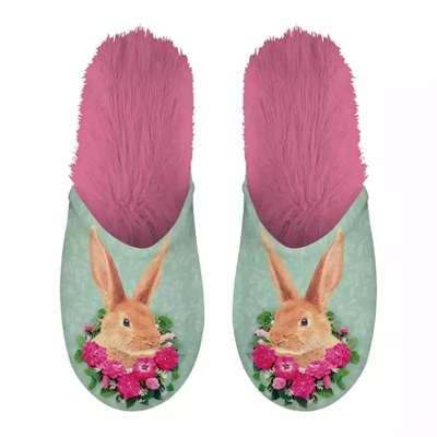MERKLOOS pantoffel konijn groen/roze 39-42 cm – dierenprint