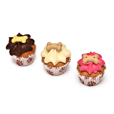 THE BARKING BAKERY Hondencupcakes Mini Iced Woofins Vanilla & Carob Trio | Met yoghurttopping - 9-12 maanden houdbaar