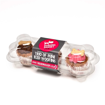 THE BARKING BAKERY Hondencupcakes Mini Iced Woofins Vanilla & Carob Trio | Met yoghurttopping - 9-12 maanden houdbaar