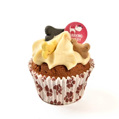 THE BARKING BAKERY Hondensnack Carob Woofin Cupcake Yoghurt- en carobglazuur, knapperige koekjes - Geel