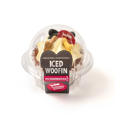 THE BARKING BAKERY Hondensnack Carob Woofin Cupcake Yoghurt- en carobglazuur, knapperige koekjes - Geel