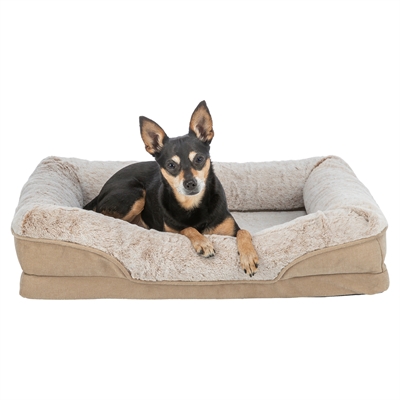 TRIXIE Hondenmand Lino Hoekig Orthopedisch 2-lagen memory foam - Afneembare hoes - Beige - 90x65 cm