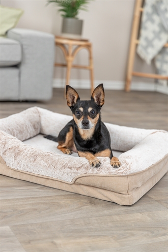 TRIXIE Hondenmand Lino Hoekig Orthopedisch 2-lagen memory foam - Afneembare hoes - Beige - 90x65 cm