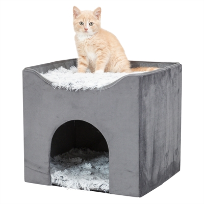 TRIXIE Kattenhuis Harvey 38×38 cm – Grijs-Wit/Zwart