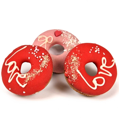 THE BARKING BAKERY Hondensnack Domuttz Hearts Assorti Trio versierde vanille-donuts - roze/rood - 3 st