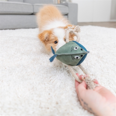 TRIXIE Hondenspeeltje Vis Leer met Touw 28 cm – Zonder Geluid