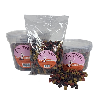 DOG TREATZ Hondenbeloning IniMini Bones - Kleine zachte trainingssnacks, mix kip/zalm/lam/rund - 3 kg