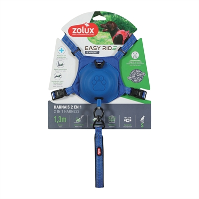 ZOLUX Hondentuig Easyride Handsfree uittrekbare riem & stopsysteem + reflectie - Blauw - S 5-12 kg (41-54 cm)