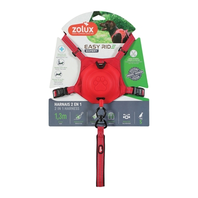 ZOLUX Hondentuig Easyride Handsfree uittrekbare riem en stopsysteem - Rood - S 5-12 kg (41-54 cm)