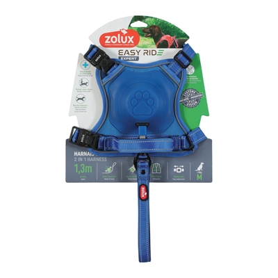 ZOLUX Hondentuig Easyride Handsfree uittrekbare riem, stopsysteem & reflectie - Blauw - M 16-33 kg (55-67 cm)