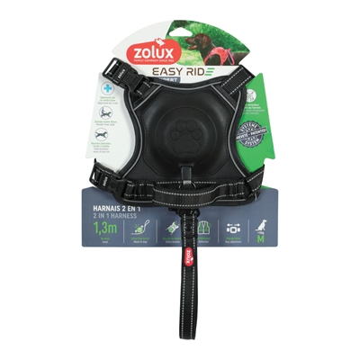 ZOLUX Hondentuig Easyride | Handsfree uittrekbare riem, stopsysteem en reflectie - Zwart - M (16–33 kg)