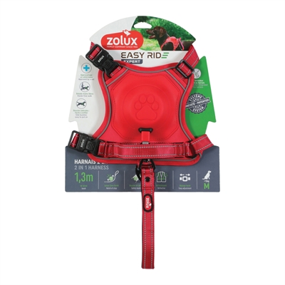 ZOLUX Hondentuig EASYRIDE Handsfree uittrekbare riem | Reflecterend & stopsysteem - Rood - M 55–67 cm (16–33 kg)