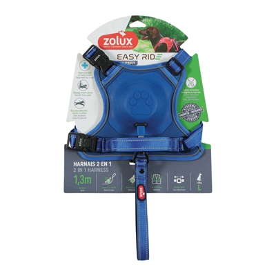 ZOLUX Hondentuig Easyride Handsfree uittrekbare riem, reflecterend met stopsysteem - Blauw - L (63–80 cm, 33–55 kg)
