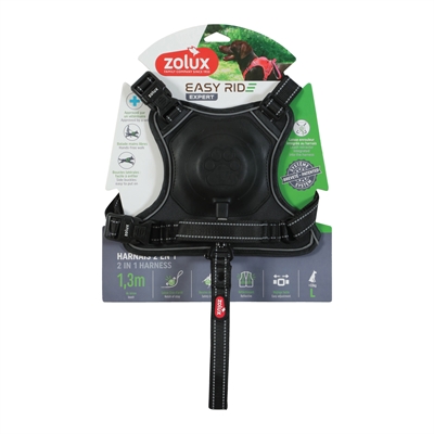 ZOLUX Hondentuig EASYRIDE | handsfree uittrekbare riem - stopsysteem & reflectie - Zwart - L (63-80 cm, 33-55 kg)