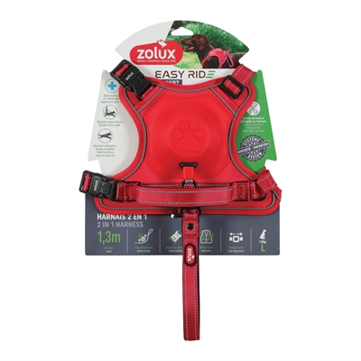 ZOLUX Hondentuig Easyride Handsfree met ingebouwde uittrekbare riem - Rood - L 63–80 cm (33–55 kg)
