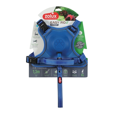 ZOLUX Hondentuig Easyride handsfree met uittrekbare riem, reflecterend & stopsysteem - Blauw - XL 55-77 kg