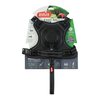 ZOLUX Hondentuig Easyride - Handsfree uittrekbare riem, stopsysteem & reflectie - Zwart - XL (73-94 cm)