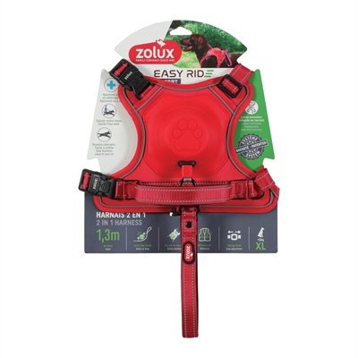 ZOLUX Hondentuig EASYRIDE Handsfree uittrekbare riem | Reflecterend - Rood - XL (55-77 kg)