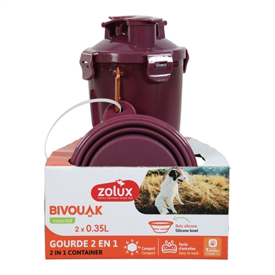 <span id="brand" data="zolux"/> BVK 2IN1 Reisset | 2x350 ML Fles met Voer- en Drinkbak Rood