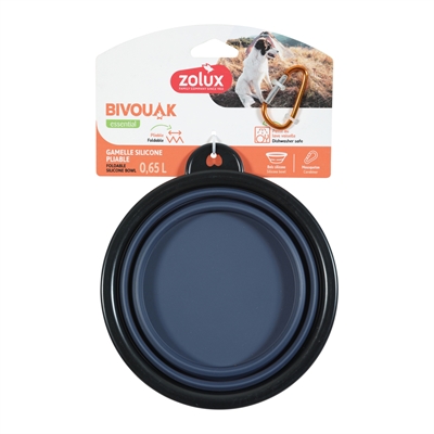 ZOLUX Opvouwbare siliconen voer-/waterbak BVK - Karabijnhaak & vaatwasserbestendig - Blauw - 16 cm / 650 ml