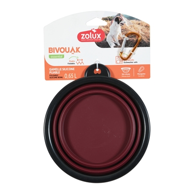 ZOLUX Opvouwbare voerbak Bivouak | Siliconen met karabijnhaak - Rood - 16 cm / 650 ml