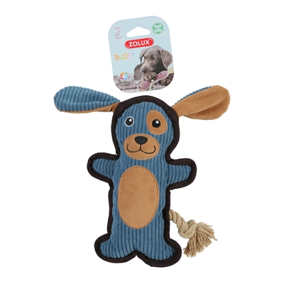 ZOLUX Pluche hondenspeeltje Buddy – piepend, 100% gerecyclede vulling & verstevigde stiksels - Blauw - 20x5x23 cm