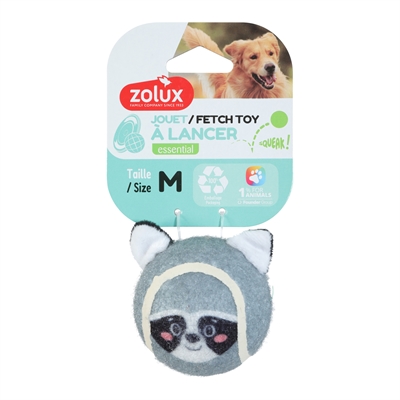 ZOLUX Hondenspeelgoed Tennisbal Wasbeer Ingebouwde pieper | 100% gerecycled polyester - M (6,5 cm)