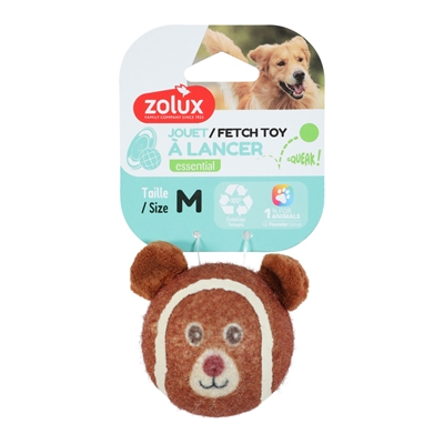 ZOLUX hondenspeelbal Tennisbal Beer met pieper, 100% gerecycled polyester - M (6 cm)