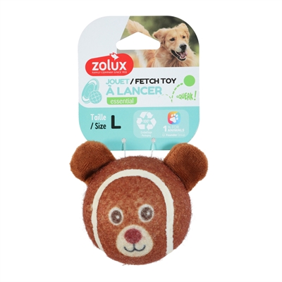 ZOLUX Hondenspeelgoed Tennisbal Beer met pieper | 100% gerecycled polyester - 7,5 cm (L)