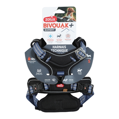 ZOLUX Hondentuig Bivouak - Makkelijk aan te trekken | Reflecterend & veiligheidslus - Blauw - S (43-56 cm, tot 10 kg)
