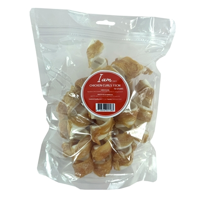 I AM kauwsnack Chicken Curls 15 cm – 10 st (runderhuid met kip)