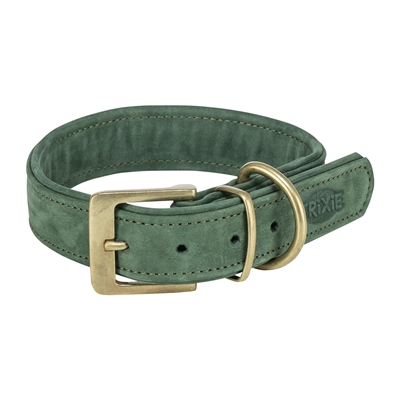 TRIXIE Halsband Hond Nubuckleer Saliegroen M 36×3 cm – Comfortabel