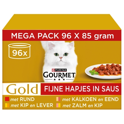 GOURMET Gold Chunks in Gravy 96×85 gr – Rund, Zalm, Kalkoen, Kip