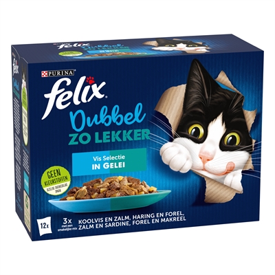 FELIX kattenvoer Dubbel Zo Lekker Vis Selectie 4x12x85 gr – Gelei