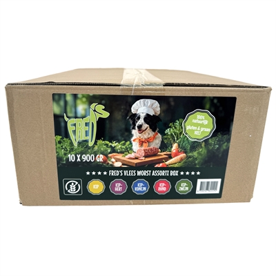 FREDS hondenworst assorti box 10x900 g – gestoomd vers vlees