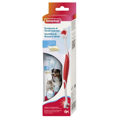 BEAPHAR Tandpasta & Borstel Set voor hond en kat – leversmaak