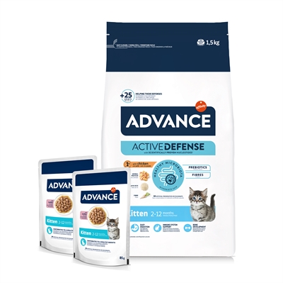 ADVANCE kittenvoer Kip/Rijst 1,5 kg + 2x85 g