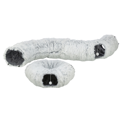 TRIXIE katten speeltunnel Harvey pluche 160×25 cm – wit/grijs