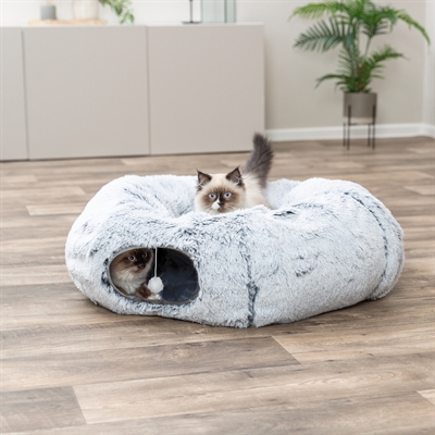 TRIXIE katten speeltunnel Harvey pluche 160×25 cm – wit/grijs