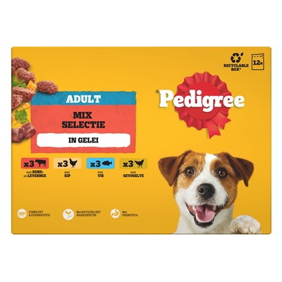 PEDIGREE Maaltijdzakjes Favourites Multipack 100% complete natvoeding, 4 smaken in gelei - 12x100 g