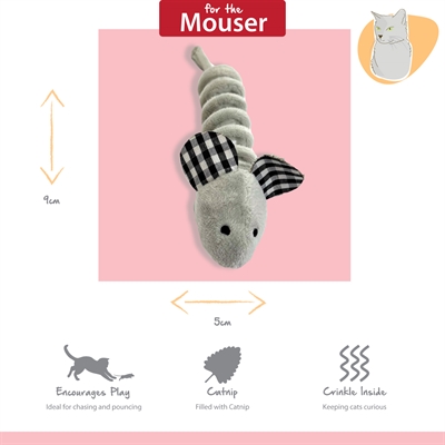 HAPPY PET Katzenspielzeuge Tabby Patch Mäuse 11 & 9 cm – mit Katzenminze