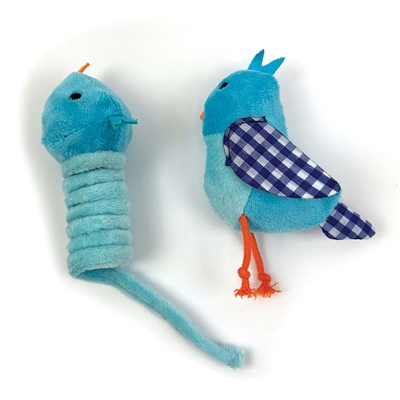 HAPPY PET Katzenspielzeug Tabby Patch Vogel 11 & 9 cm – blau