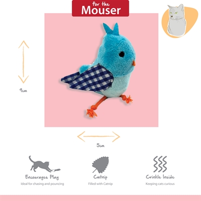 HAPPY PET Katzenspielzeug Tabby Patch Vogel 11 & 9 cm – blau